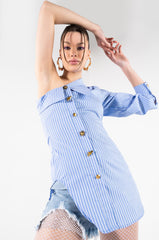 AVRIL ONE SHOULDER POPLIN BLOUSE