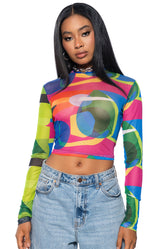 CAUGHT IN MY WAY LONG SLEEVE MOCK NECK MESH TEE