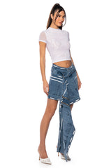 CURIOUS ABOUT YOU ASYMMETRICAL DENIM UTILITY SKIRT