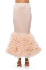 DELLA FEATHER HEM MAXI SKIRT IN LIGHT PINK