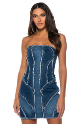 DENIM DIVA COLOR BLOCKED MINI DRESS