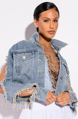 DIAMOND CUT OUT CROP DENIM JACKET