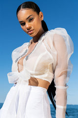 ANTOINETTE RHINESTONE TIE FRONT ORGANZA BLOUSE