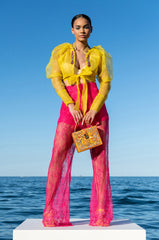 ANTOINETTE RHINESTONE TIE FRONT ORGANZA BLOUSE