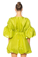 DIXIE BALLOON SLEEVE MINI DRESS IN LIME