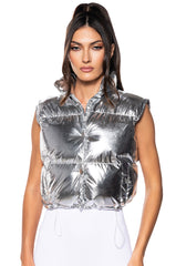 SILVER METALLIC PUFFER VEST
