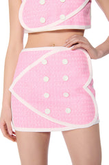 DOUBLE HEART PINK TWEED MINI SKIRT
