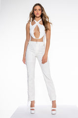 ALAIA MESH INSERT HALTER BODYSUIT