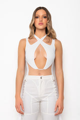 ALAIA MESH INSERT HALTER BODYSUIT