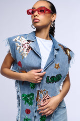 DENIM PATCHWORK SEQUIN VEST