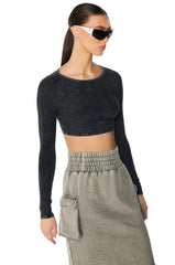 GAIA WASHED LONG SLEEVE TOP IN CHARCOAL