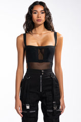 ALEXA MESH SQUARE NECK SLEEVELESS BODYSUIT