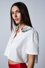 HANDS OFF BUTTON DOWN SHORT SLEEVE BLOUSE