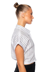 RHINESTONE STRIPE CROPPED BUTTON DOWN