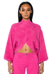 HONEY CROSS FRONT FUZZY SWEATER