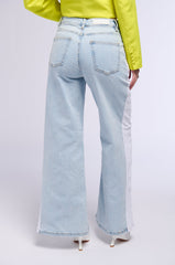 IN AND OUT MID RISE WIDE LEG JEANS