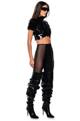 IN BLOOM FAUX LEATHER SHORT SLEEVE TOP