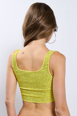 IT GIRL ENERGY RHINESTONE EMBELLISHED CROPPED TANK IN GREEN
