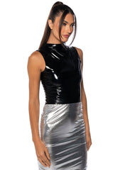 KNOW MY WORTH MOCK NECK VINYL BODYSUIT