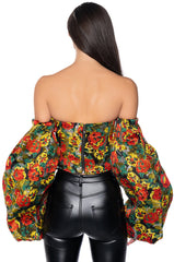 THE CROWN JEWEL CROPPED BROCADE SLEEVE BLOUSE