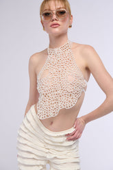 MERMAIDCORE PEARL DETAIL TIE TOP