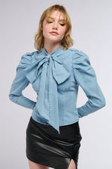 MISS INDEPENDENT DENIM LONG SLEEVE BLOUSE