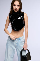 MOCK NECK FAUX LEATHER SLEEVELESS TOP