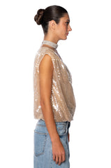 MY WORLD ASYMMETRICAL SEQUIN TOP
