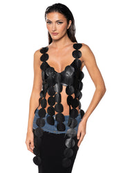 NO DISRESPECT FAUX LEATHER SLEEVELESS CROP TANK