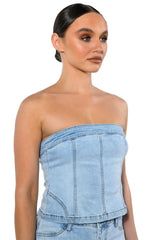 NOT YOUR AVERAGE GIRL DENIM STRAPLESS TOP