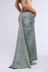 OH THE DRAMA DENIM MAXI SKIRT WITH TRAIN