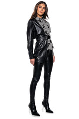 ONLY ONE BELTED PU AND POPLIN BUTTON DOWN SHIRT