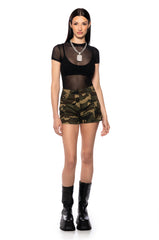 PAXTON SHORT SLEEVE MESH BODYSUIT IN BLACK