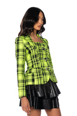 PLAID ABOUT YOU OPEN BACK BLAZER