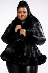 PLUS AZALEA WANG FAUX FUR TRIM PEPLUM MOTO