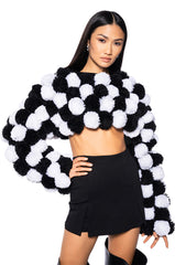 CROPPED POM POM CARDIGAN