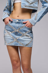 PORTIA EMBELLISHED DENIM MINI SKIRT