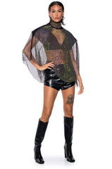 QUEEN OF THEM ALL EMBELLISHED MOCK NECK BLOUSE