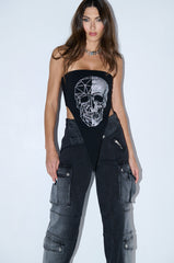 ROCK CHIC RHINESTONE SKULL BANDEAU TOP