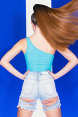 ARIEL SUPER DISTRESSED DENIM BERMUDA SHORT