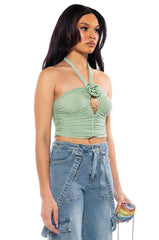 SADIE SAGE GREEN KEYHOLE HALTER TOP