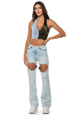 SEEING DOUBLE DENIM HALTER TOP