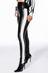 SLIM THICC FAUX LEATHER LEGGINGS WITH STRIPE