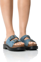 SLOW MOTION FLAT SANDAL IN DENIM