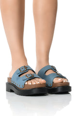 SLOW MOTION FLAT SANDAL IN DENIM