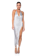 SOFIA FRINGE HIGH SLIT MIDI DRESS