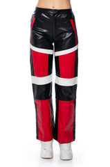 SPEED UP COLOR BLOCKED FAUX LEATHER PANT