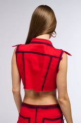 STOP TRYING CROP DENIM TOP