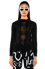 TELL EM DISTRESSED LAYERED LONG SLEEVE TOP