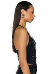 TIFFANY FAUX LEATHER HALTER NECK CORSET TOP